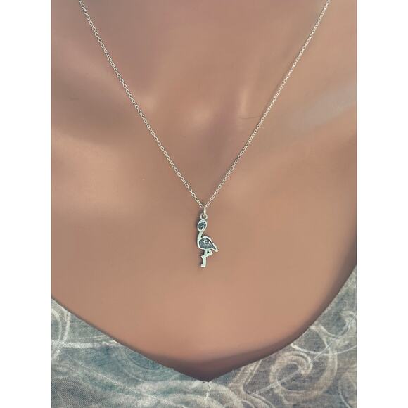 Sterling Silver Oxidized Flamingo Charm Necklace - Picture 4 of 5
